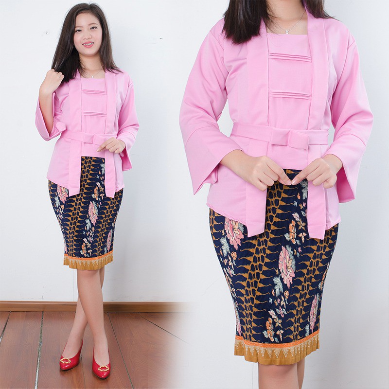 SB Collection Stelan Kebaya Wafda Atasan Blouse Dan Rok Plisket Midi Jumbo Batik Wanita