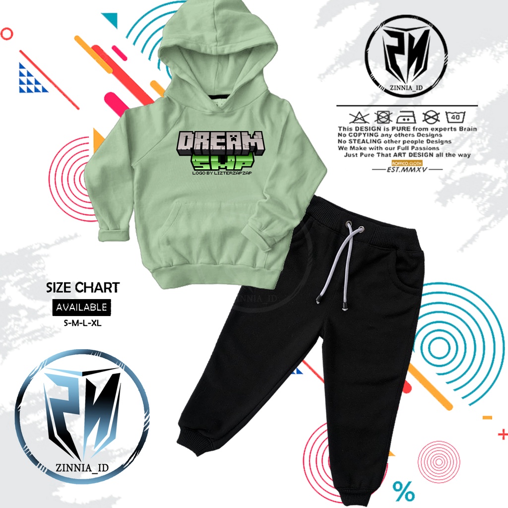 ONE SET JAKET HOODIE ANAK LOGO dream smp minecraft / SETELAN Sweater ANAK minecraft - ZINNIA_ID