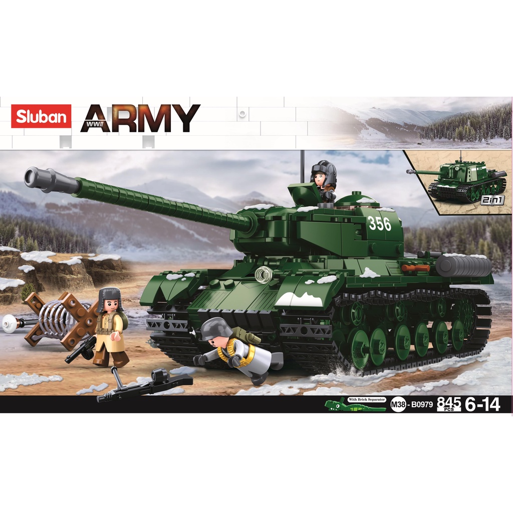 Sluban - Mainan Balok Susun Bricks Army Battle of Budapest IS2 Heavy Tank ISU Tank Destroyer 2in1 M3