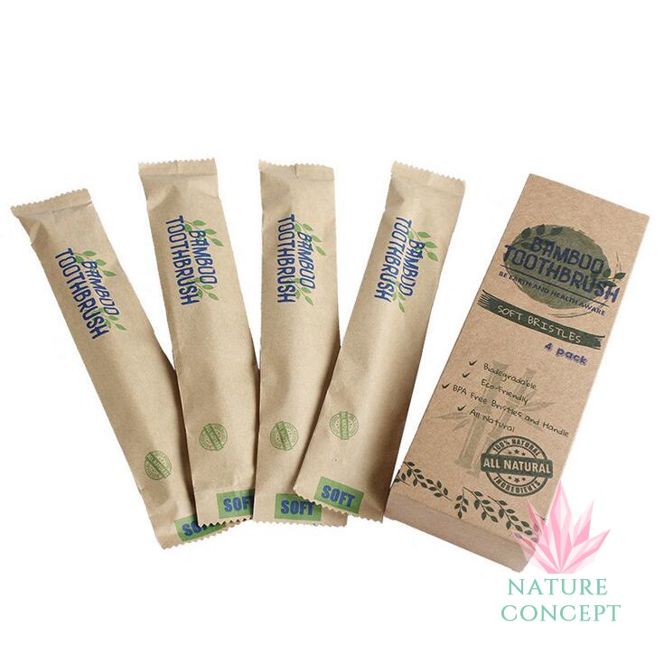 Bamboo Toothbrush Sikat Gigi Bambu Ekonomis - Harga per 1 box isi 4 pc