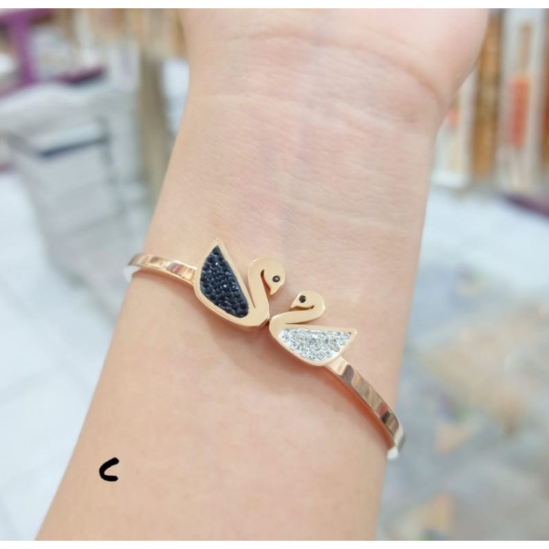 Gelang TITANIUM Bangkok ANGSA rosegold permata zircon elok Lapis emas18k Anti karat&amp;Anti Luntur