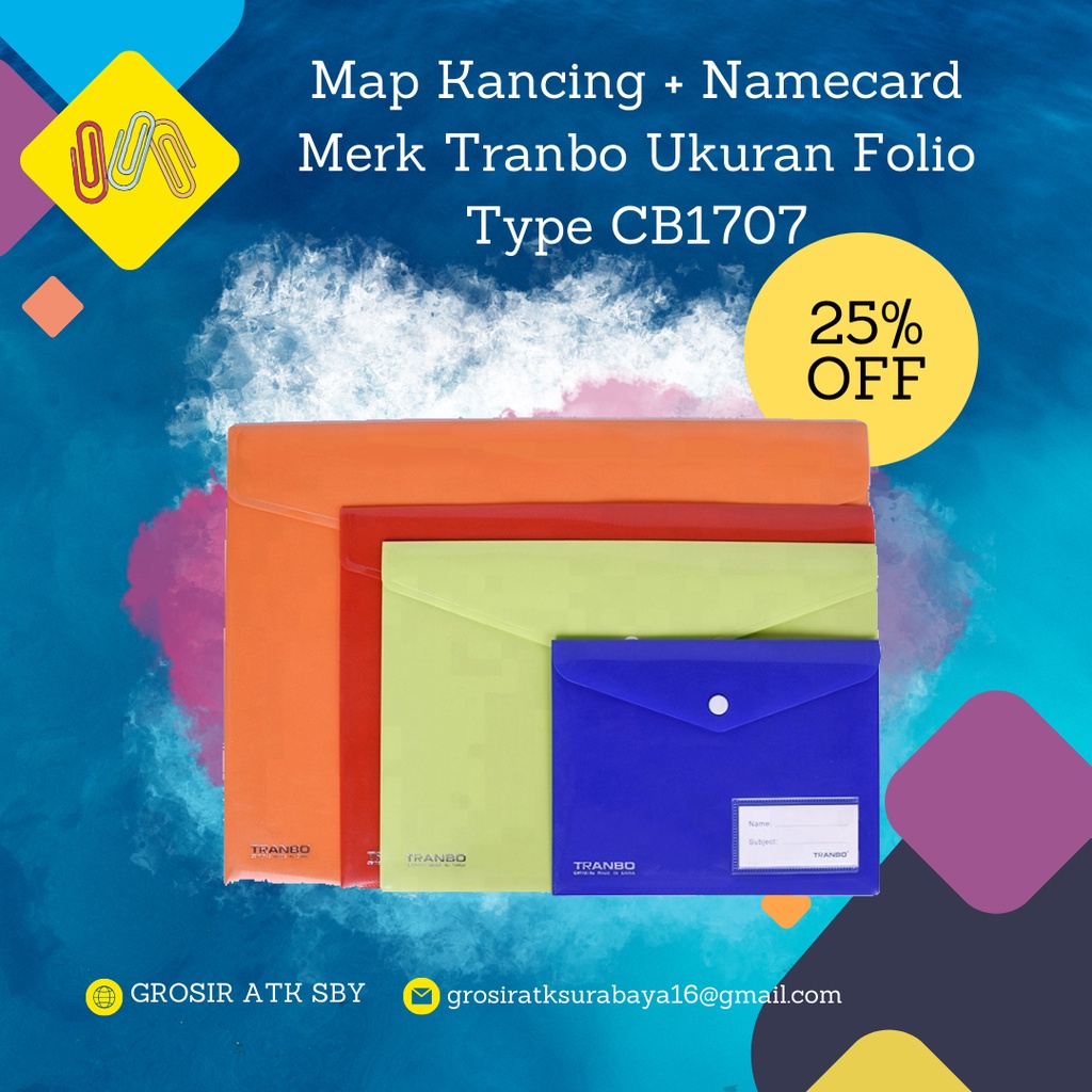 

Map Kancing 1 + Name Card Ukuran Folio Warna Doff Type CB1707 Bahan Premium Isi 12 Pcs Per Warna