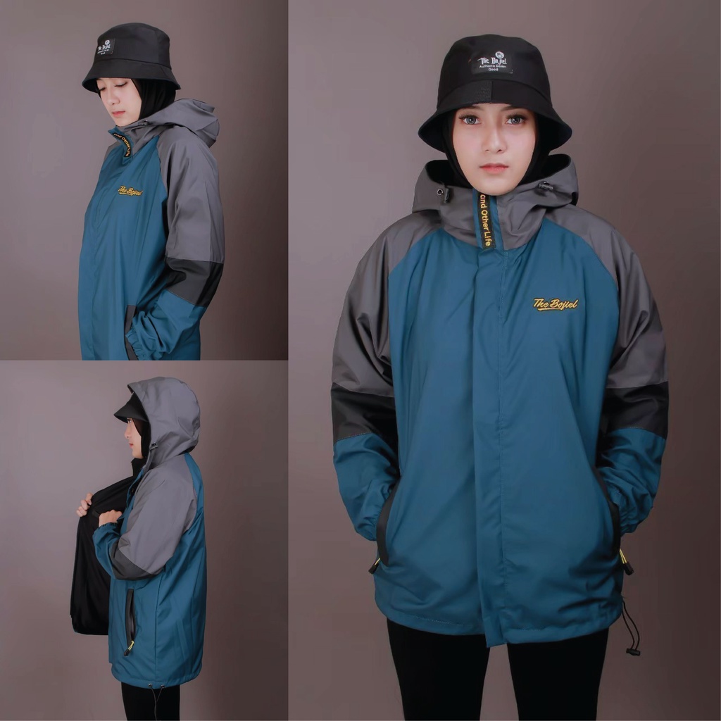 Jaket Parasut 3D Pria Wanita Waterproof Windbreaker Original Distro The Bojiel-Abu-Hitam-Petro