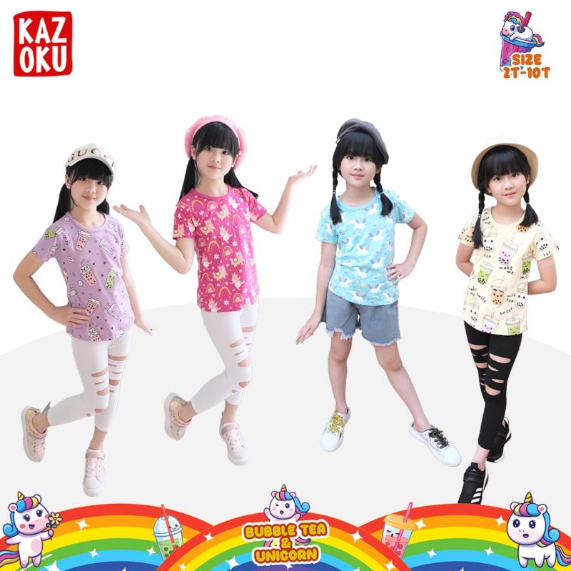 Kazoku Kaos Girl Fullprint Usia 2 sd 10 Tahun Kaos Anak Cewek