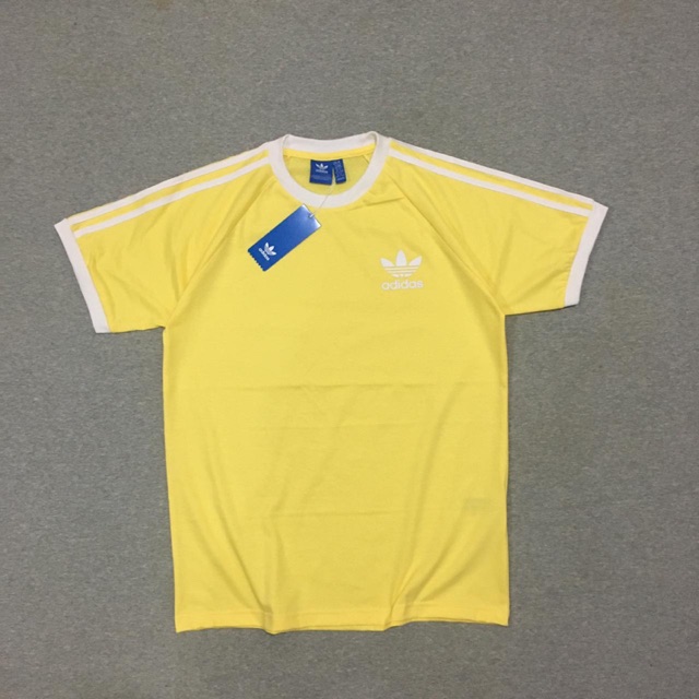 Kaos Adidas Retro California Warna Kuning Lemon Stripe Putih