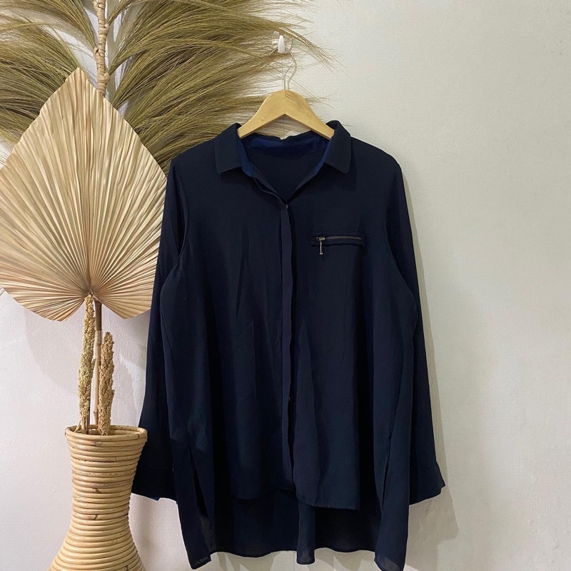 Thrift Kemeja Blouse Atasan Wanita Motif Polos Vintage - Batch 37 (B2-153 s/d B2-192)-B2-162