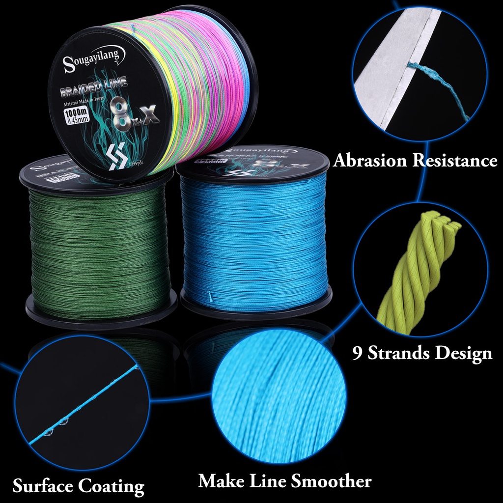 Sougayilang Senar Pancing Kuat Senar Pancing 300M 500M 1000M PE 8+X Stands Braided  Helai Tali Pancing Dikepang Multifilamen Tahan Lama PE Pancing Yang Kuat Fishing Line Senar Pancing