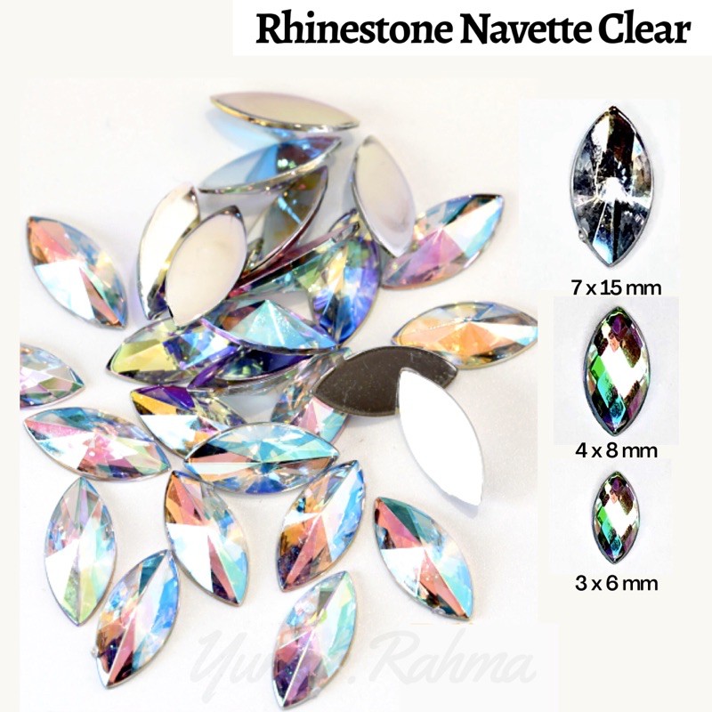 [100pcs] RHINESTONE NAVETTE Clear AB size 3x6mm 4x8mm 7x15mm RHINESTONE OVAL GEMSTONE