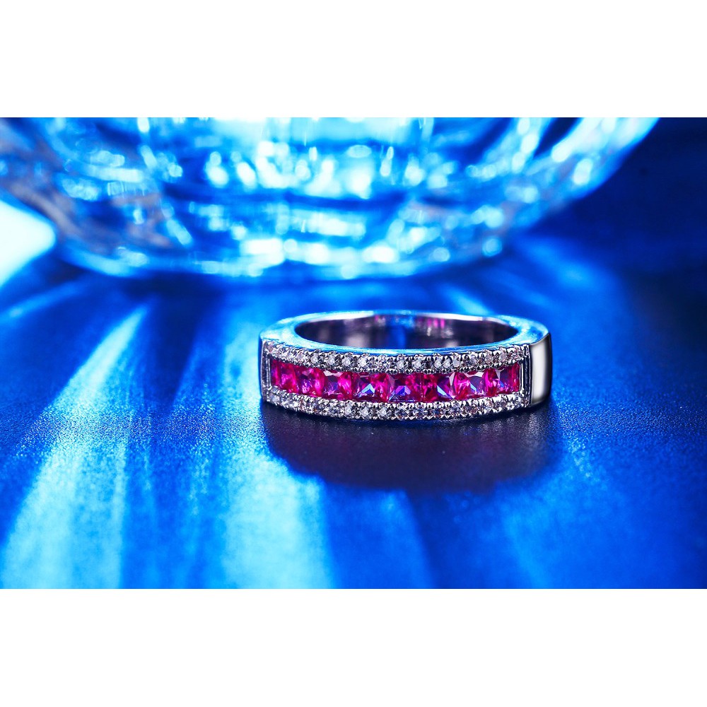 Cincin Berlian Batu Pink Fuschia Lapis Emas Putih Perhiasan Imitasi - BR088