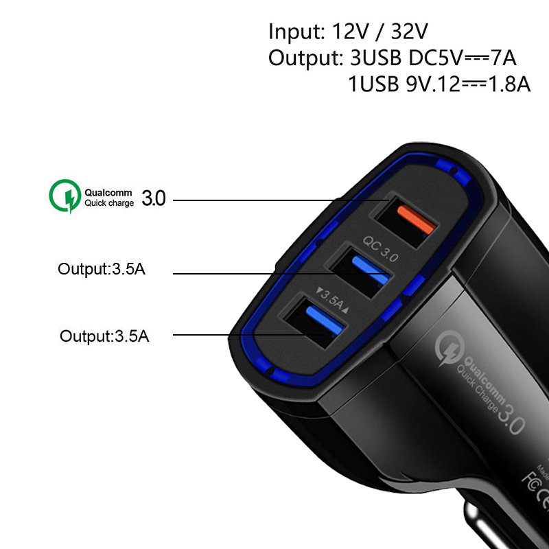 Pengisi Daya Mobil USB Charger HP Mobil Casan Car Lighter Motor  Fast Charge 3.1A 2.1A QC 3.0 3 Ports QC3.0