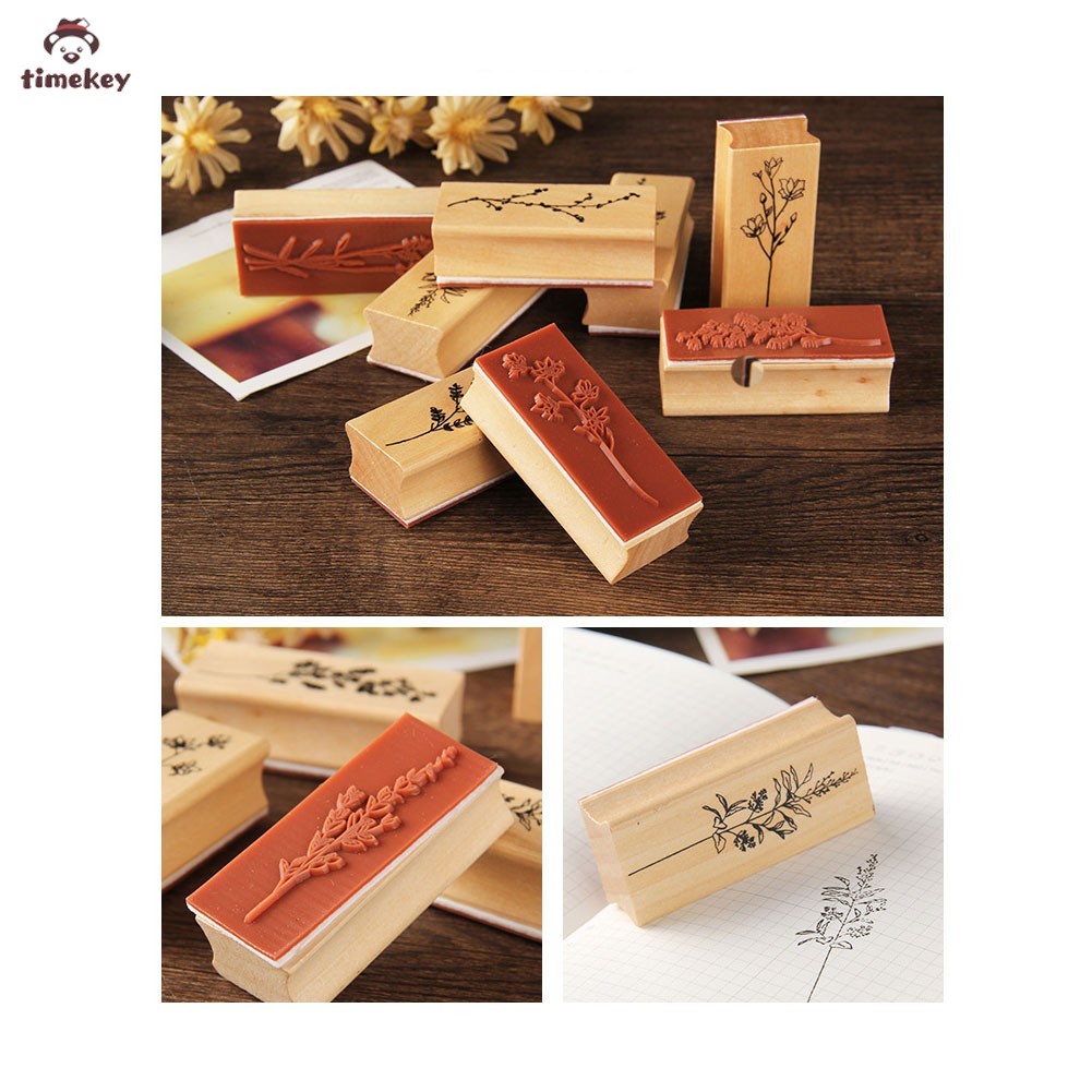 (Tk) Stempel / Cap Motif Tanaman Vintage Bahan Kayu + Karet Untuk Scrapbook / Craft Diy