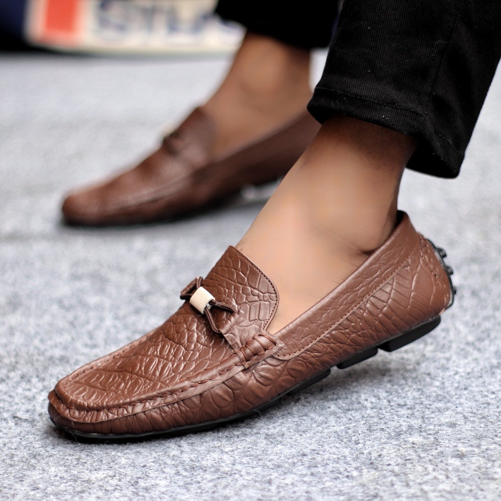 ENOZ X ALEIX - Slip On Formal Kasual Pria Kulit Asli Slop Cowok Original Keren Ringan Nyaman Kuat ORI