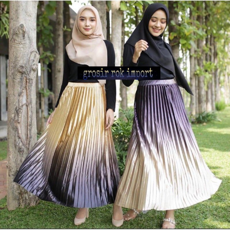 GROSIR ROK IMPORT / ROK GRADASI BLUDRU PLISKET PANJANG IMPOR