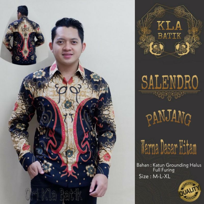 Kemeja Batik Lengan Panjang Pria SALENDRO PANJANG Warna Dasar Hitam Bahan Katun Halus Full Furing