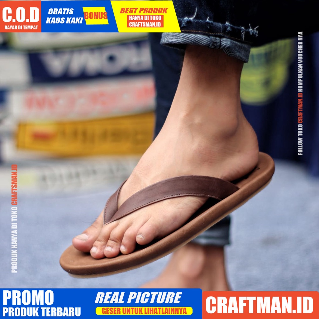 CRAFTS x WALLET Sandal Kulit Asli Sendal Pria Original Sendal Santai