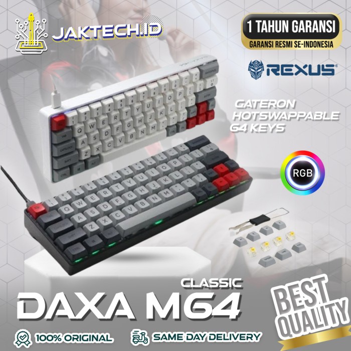 Rexus Daxa M64 / M-64 Classic Keyboard Gaming Mechanical ORIGINAL - Black-Grey, Brown Switch