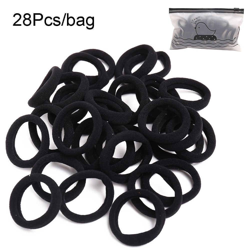 COD Korea Ikat Rambut 28/100/1000Pcs Bag Elastis Warna Polos Gaya Korea untuk Wanita-black 28pcs
