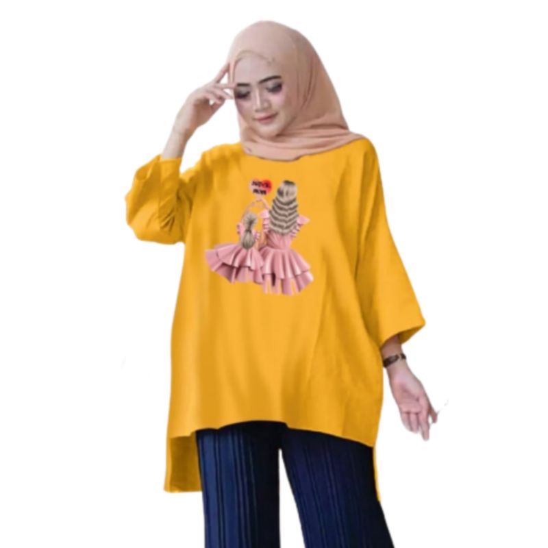 Tunik Wanita Oversize XXL LD 130 Cm Tangan 3/4 Bahan Kaos Babyterry . Baju Wanita Jumbo Atasan Tunik Dewasa Big Size Terbaru 2023 Kekinian Viral Murah Love mom