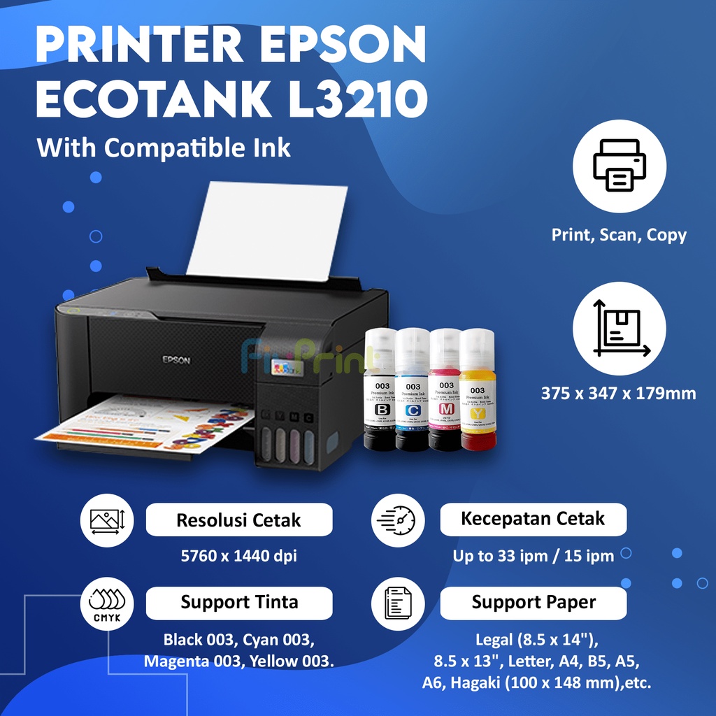 Printer Ink Tank EcoTank Epson L3210 L-3210 Print Scan Copy All-in-One Pengganti L3110 Ink 003