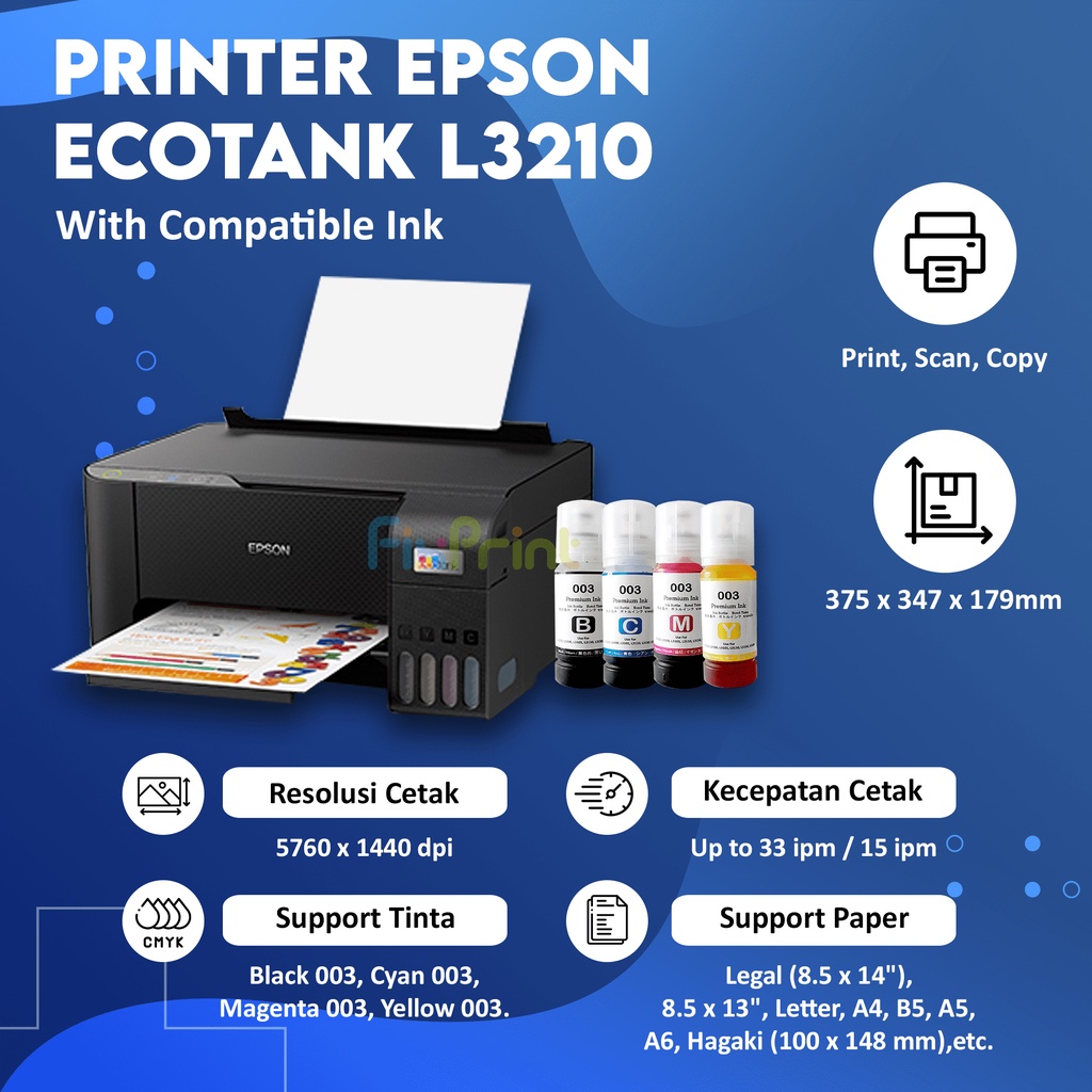 Printer Epson L3210 Print Scan Copy Ink Tank EcoTank L-3210 Pengganti L3110 Infus Pabrik Resmi