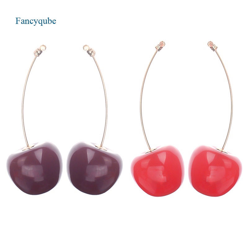 Fancyqube Anting Rumbai Menjuntai Bentuk Buah Ceri Merah Untuk Wanita