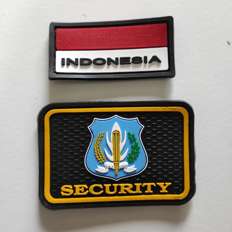 PATCH RUBBER SATU SET LOGO SECURITY TERBARU+BENDERA KECIL/TEMPELAN EMBLEM KARET VELCRO SATPAM