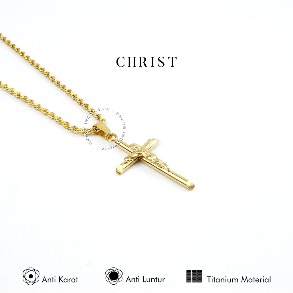 Emrys Liontin Set CHRIST GEN II Titanium Anti Karat Kalung Liontin Salib Titanium Pria Wanita