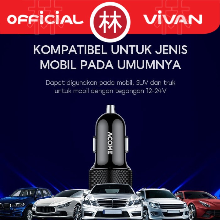 Vivan VCC01 Small Car Charger Dual Port USB 2.4A With Cable Micro USB