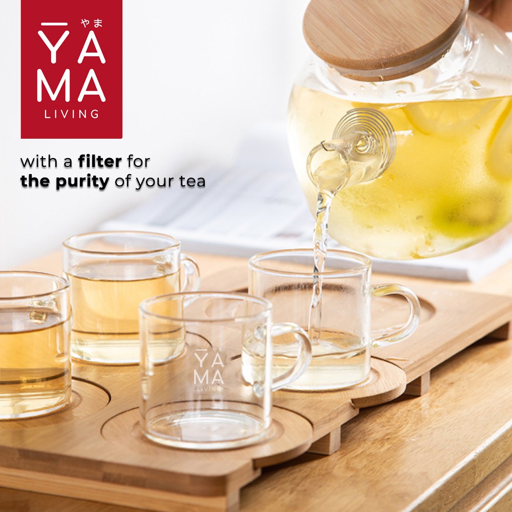 YAMA HAMARI Natural Wood Tea Pot Infuser Teko Teh Kaca Bamboo Teapot Pitcher Teh 1000 ml