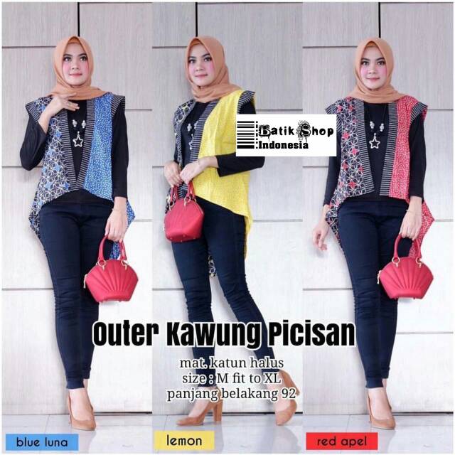 Outer Kawung Picisan Batik Soft Warna Kardigan Kantoran Pastel Luaran Vest Kerja Casual Kondangan