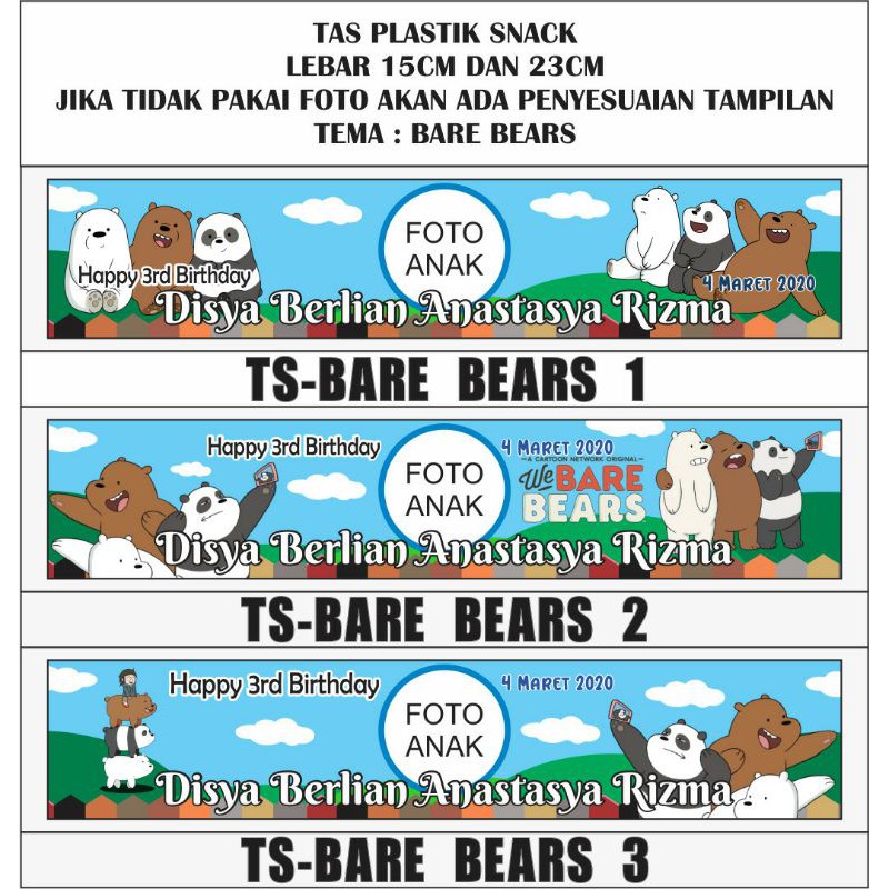 TAS PLASTIK SNACK ULTAH / BIRTHDAY / AQIQAH / TEDAK SITEN MOTIF WE ARE BARE BEARS PANDA GRIZZLY ICE