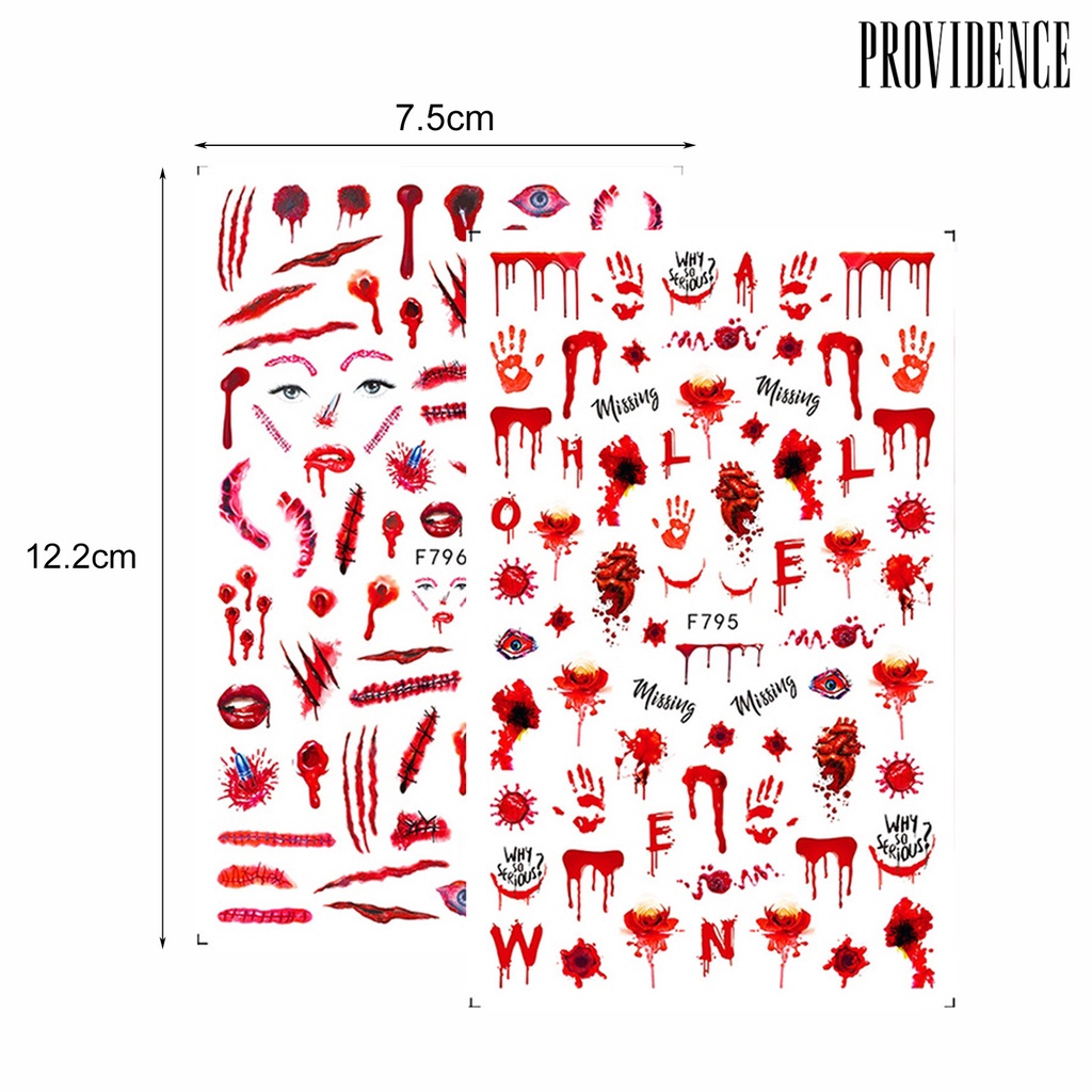 Providence 2Pcs/Set Bloody Nail Horror Sticker Halloween Patterns Red Eyes Unique Hands Sliders Suture Scars DIY Stickers for Female