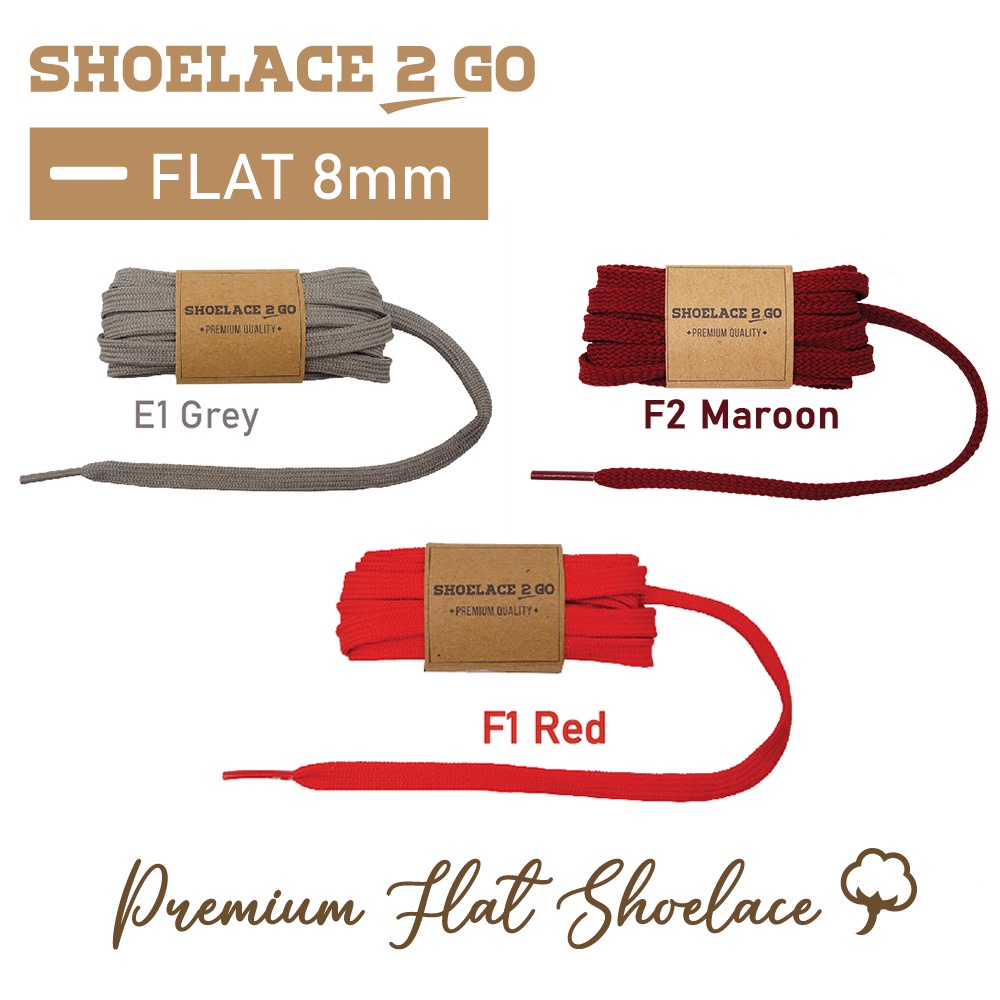 SHOELACE 2 GO PREMIUM TALI SEPATU GEPENG PIPIH FLAT - SF8 - 90CM - 8MM