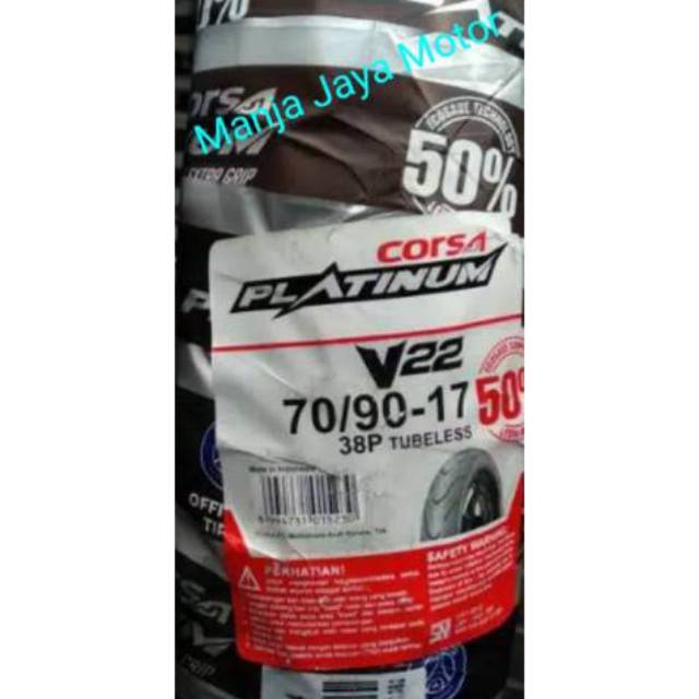 Ban tubeless depan Corsa Platunim V22 70/90-17 free pentil for bebek Yamaha/Honda/suzuki