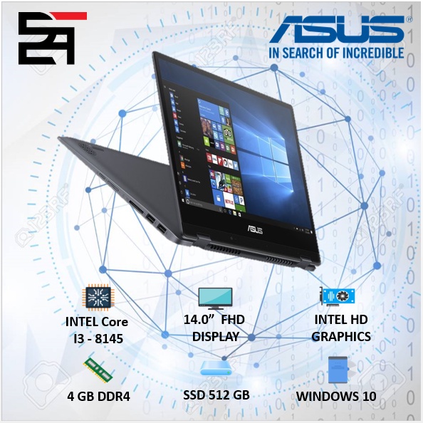 Asus Vivobook Flip TP412FA 2in1 Touch i3 10110 RAM 4/8 GB 256/512 ssd W10 14 inchi FHD Fingerprint-i3 8145 - 4GB/512GB
