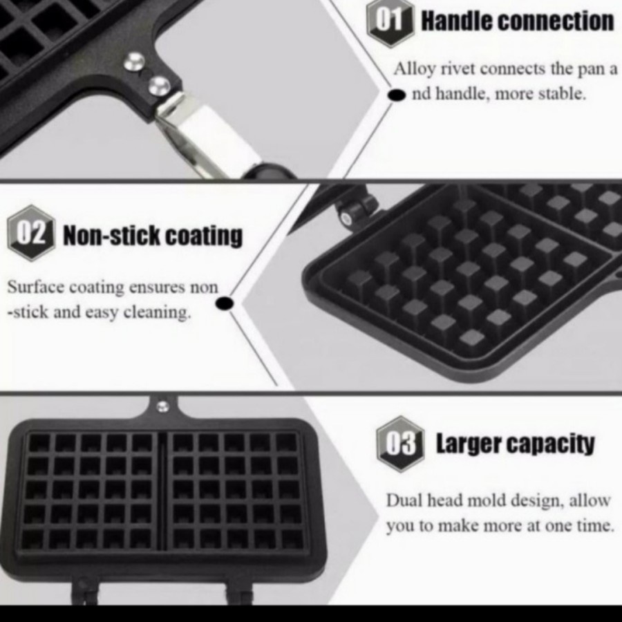 Cetakan Pembuat Waffle 2 Kotak / Croffle Maker Pan anti lengket + gagang 8301