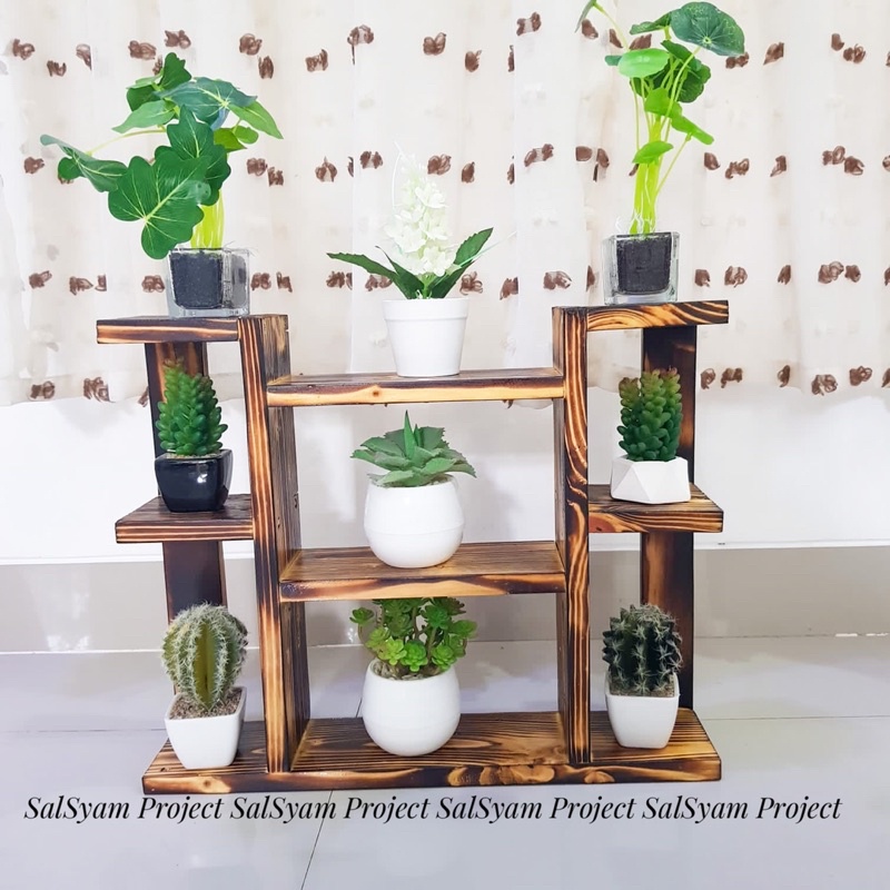 Rak Dinding kayu Pot Kaktus Tanaman Bunga Kecil Murah Jati Belanda
