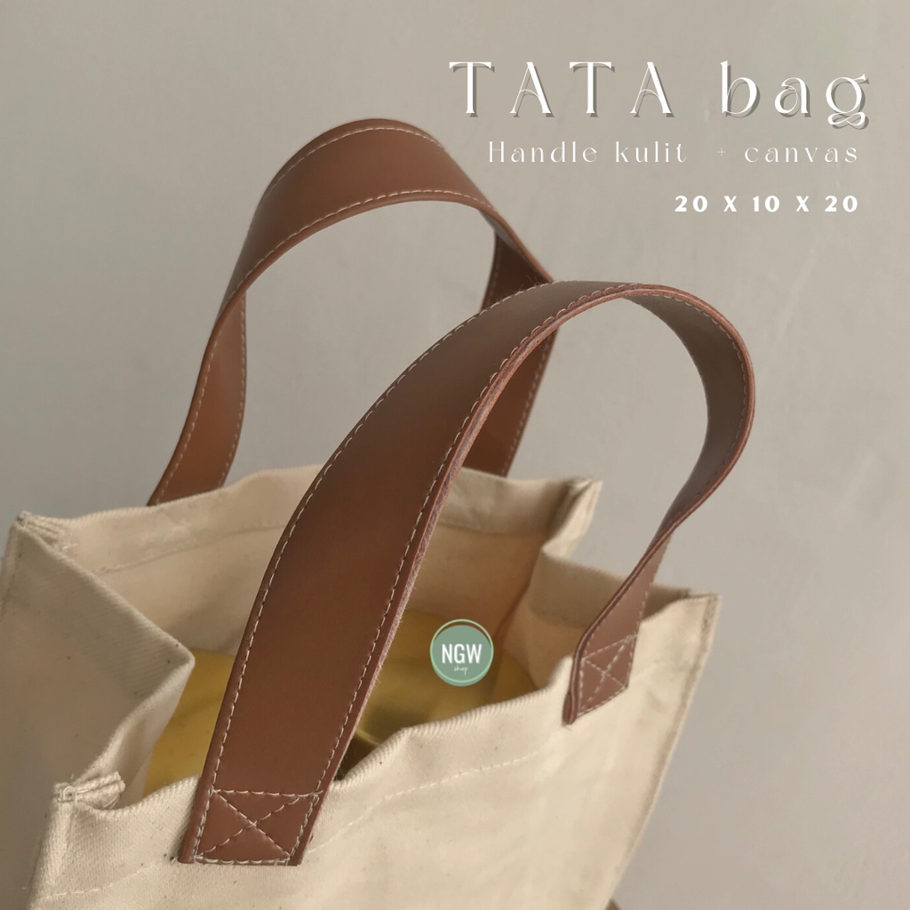 Tas canvas handle kulit leather 20x10x20 polos hampers goodie bag souvenir aesthetic korea