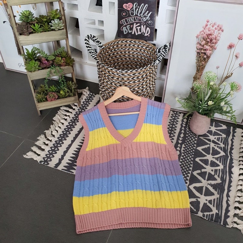 RAINBOW VEST rompi rajut wanita atasan baju wanita
