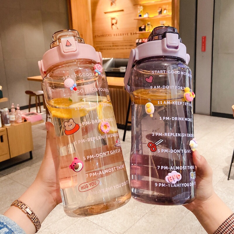 READY STOCK Botol Minum Pastel Sticker Jumbo 2L Seperti Quifit / Botol Reminder / Botol Unik-2