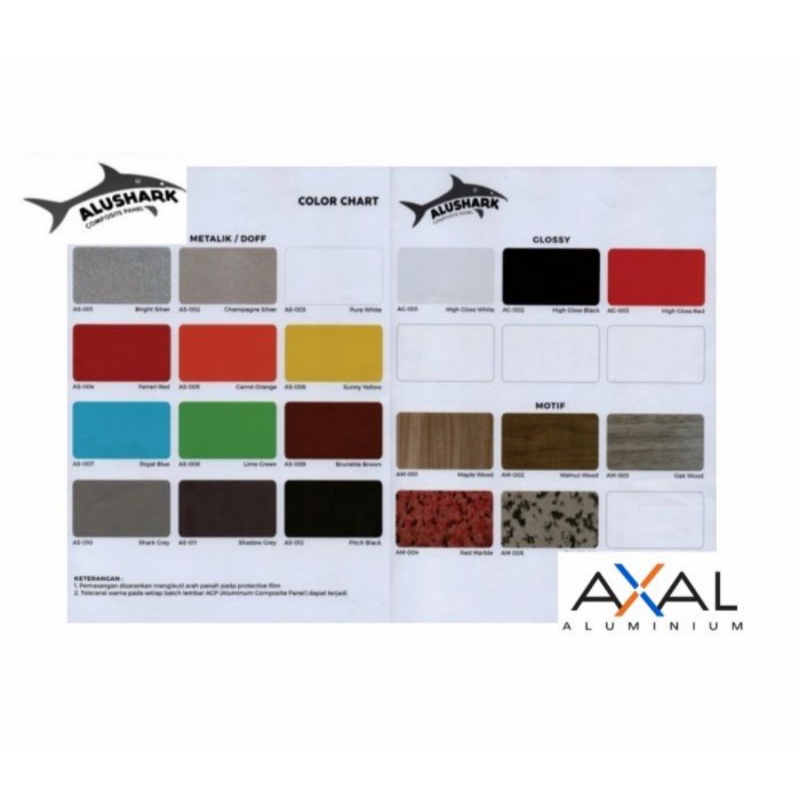 AXAL - ACP ALUSHARK 3mm Aluminium Composite Panel / papan aluminium / kitchenset / pintu aluminium