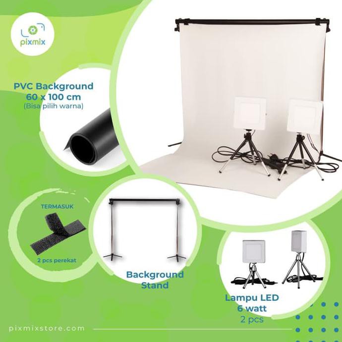 PAKET KOMPLIT MINI STUDIO FOTO - 60 CM BACKGROUND + 6W LAMP + STAND - Baby Blue | Backdrop