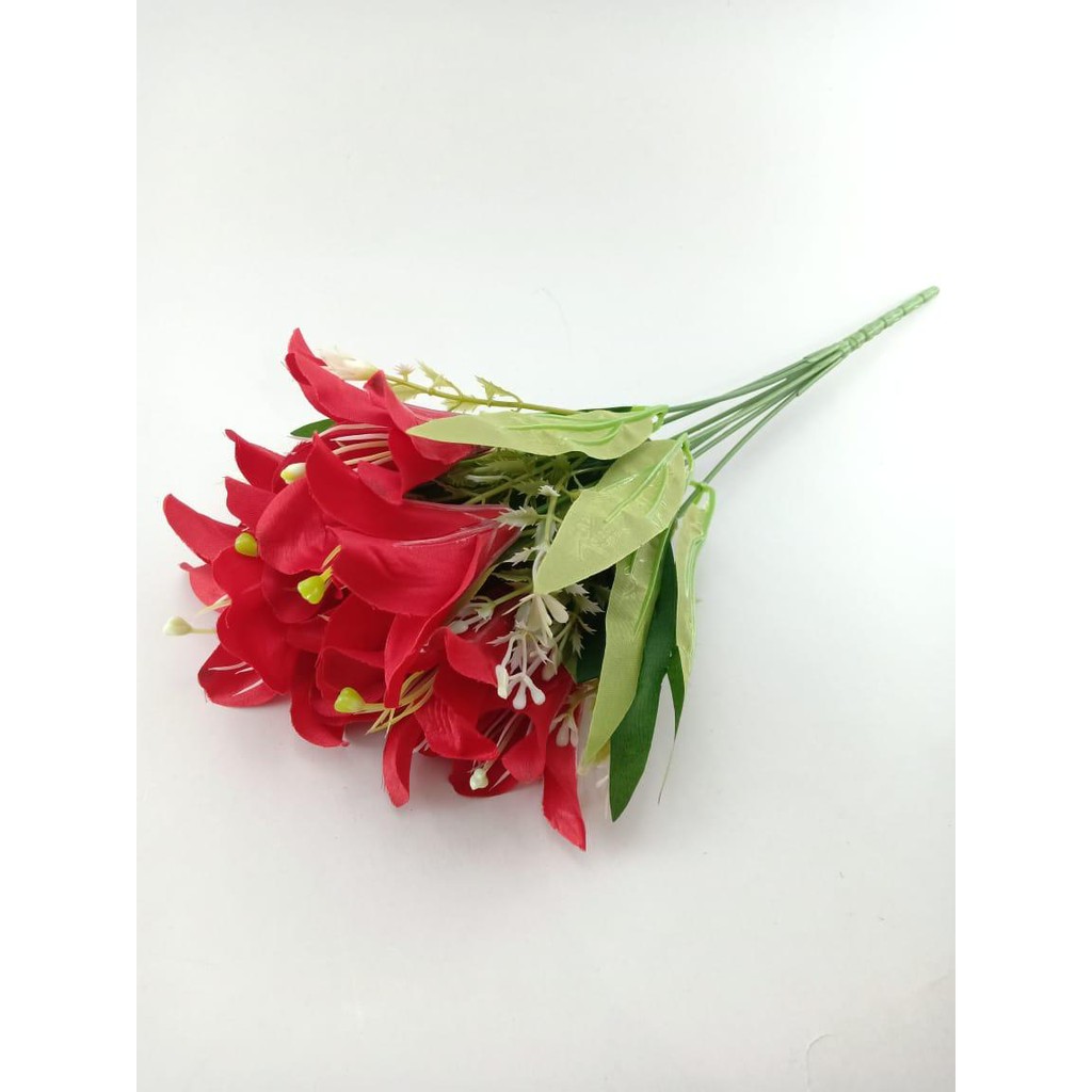 COD BUNGA LILY BUNGA TANGKAI PLASTIK BUNGA ARTIFISIAL BUNGA PAJANGAN IMITASI BUNGA HIASAN BT9041-MERAH