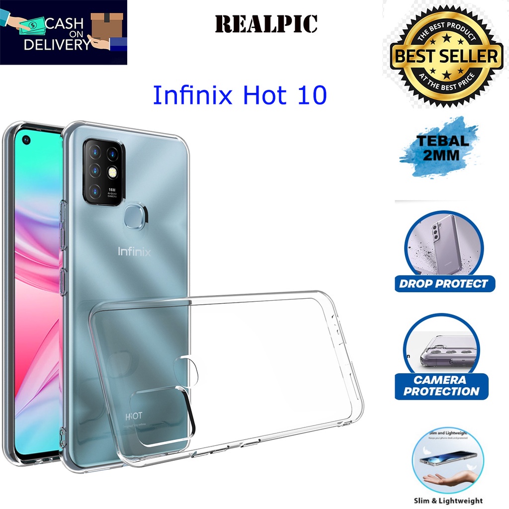 Case Infinix Hot 10 Casing Clear HD KETEBALAN 2MM BENING TRANSPARAN TPU Premium Softcase