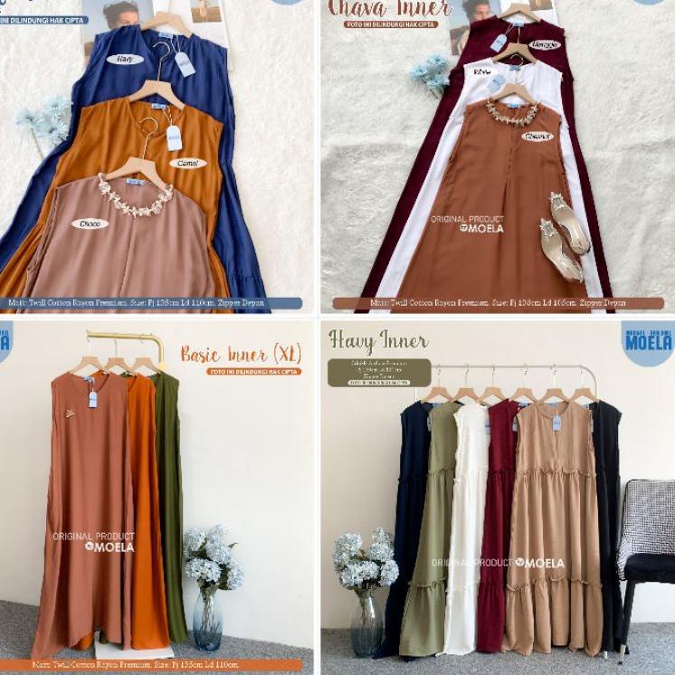 Sudah READY.. SISY/JISY/HAVY/CHAVA/BASIC/INNER/BITI/RIFI  INNER DRESS RUFFLE KUTUNGAN DRESS MIDI TAN