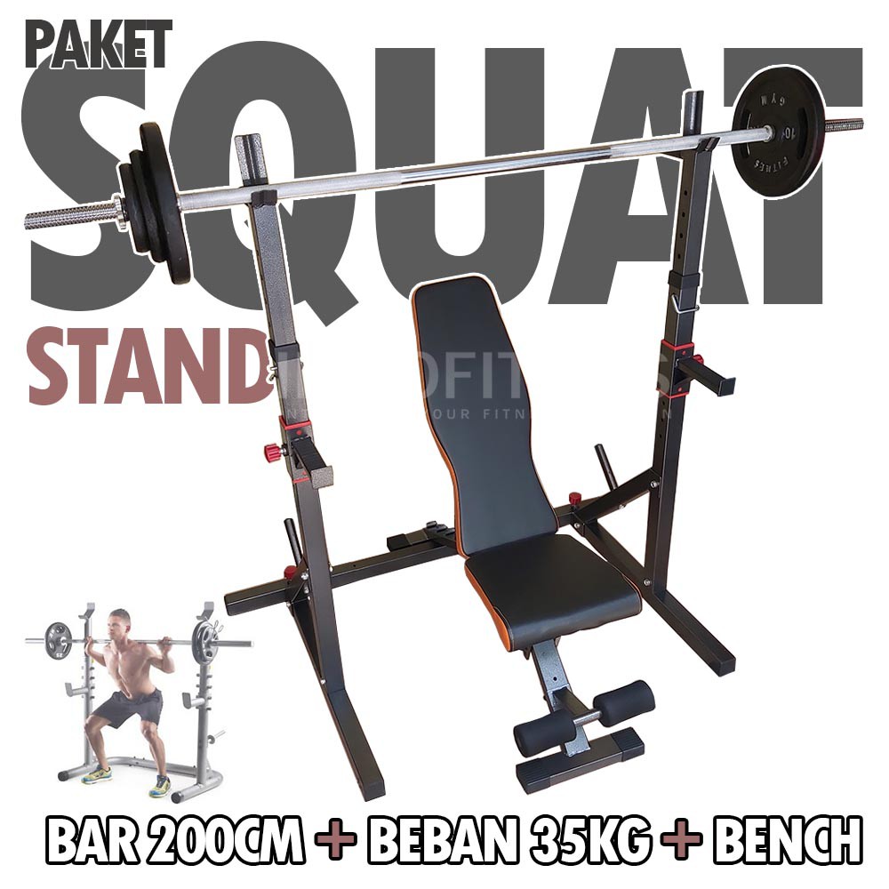 Paket Squat Stand Bar 200 Cm Dan Beban 35kg Adjustable Bench Shopee Indonesia