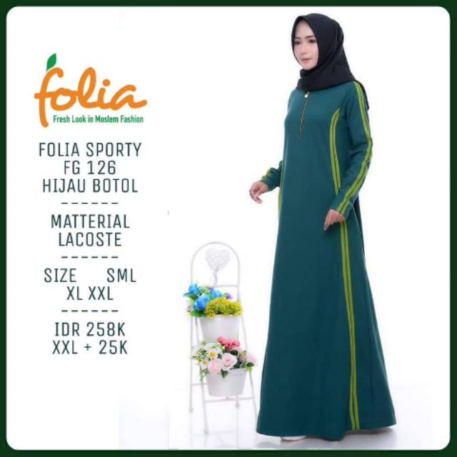 Gamis sporty folia hitam putih fg126 promo