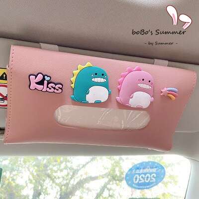 AKSESORIS INTERIOR MOBIL / Tissue Holder Tempat Tissue Kulit Sintetis Mini Karakter Lucu Horisontal