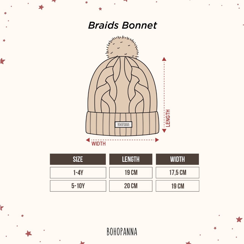 BOHOPANNA Braids Bonnet 1-10 Tahun Knit Beanie Kid Kids Topi Rajut Anak CBKS