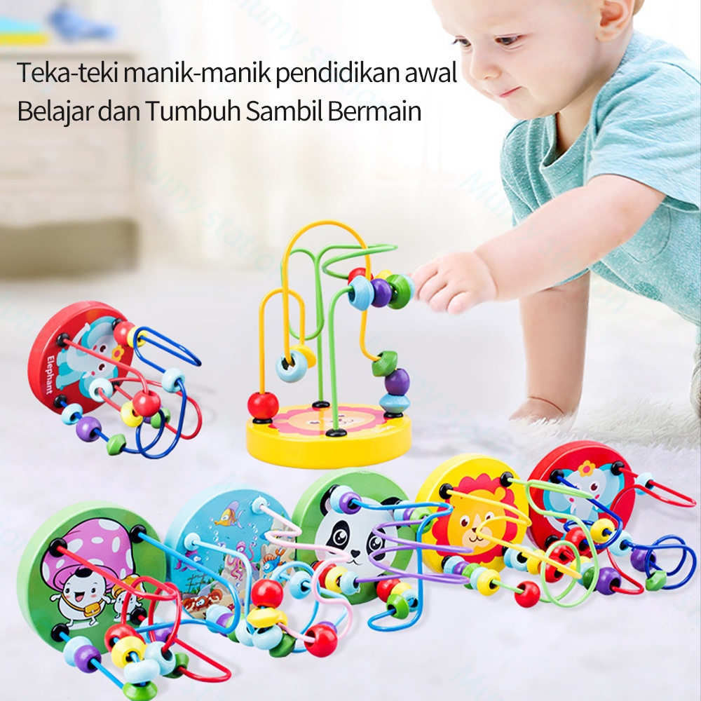 Mumystation Mini round beads/Alat hitung anak mainan Edukasi Kayu Balok beads wire